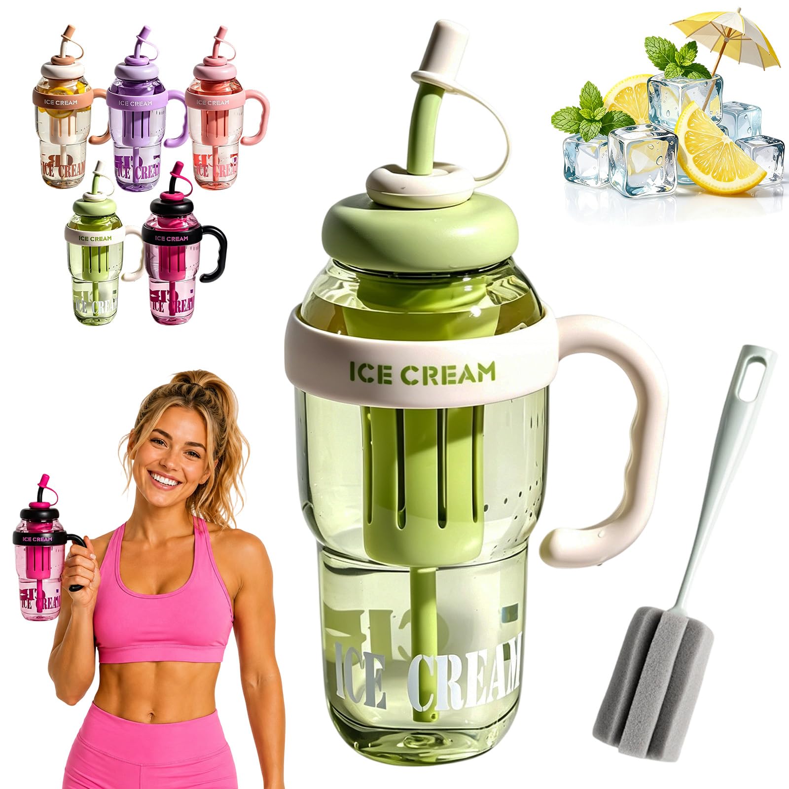 HOPASRISEE 2026 Stylish Large Capacity Sports Water Bottle with Straw and Tea Infuser, 1300ml Pc Leakproof Water Bottles, Drinking Jug for Outdoor Sports, Hiking, Riding, And Gift Giving (Green)