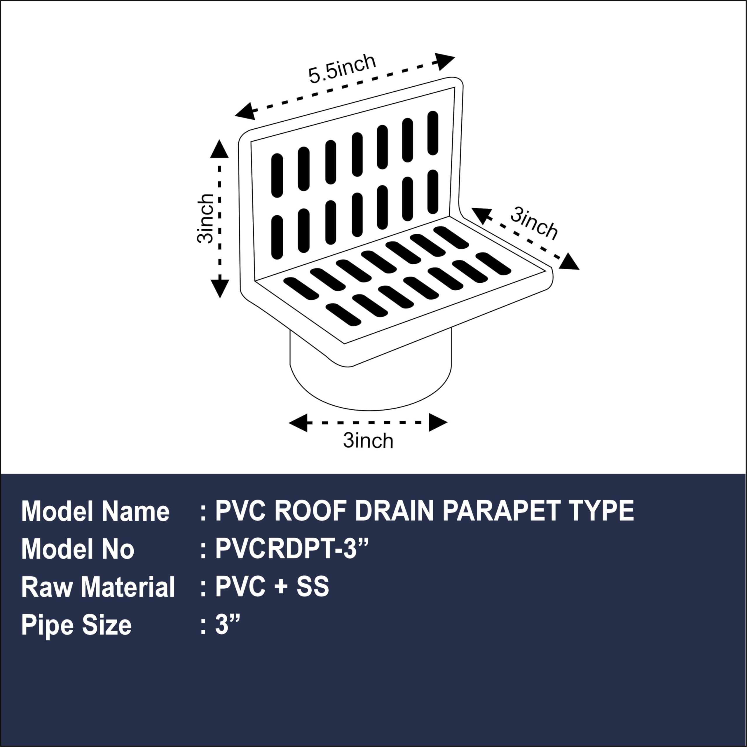 Sanjay Chilly ROOF Drainer Balcony Terrace Bathroom Side Wall Corner Parapet Scupper L Shape Drain in ABS + Stainless Steel 304 Bathroom GRATINGS with Horizontal/Vertical (3 INCH) 1