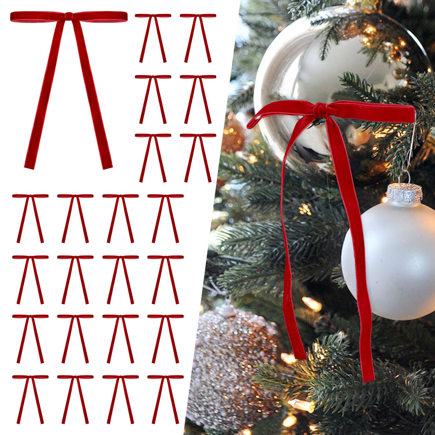 SIMISI RIBBON 24Pcs Christmas Velvet Ribbon Bows Decorations for Tree