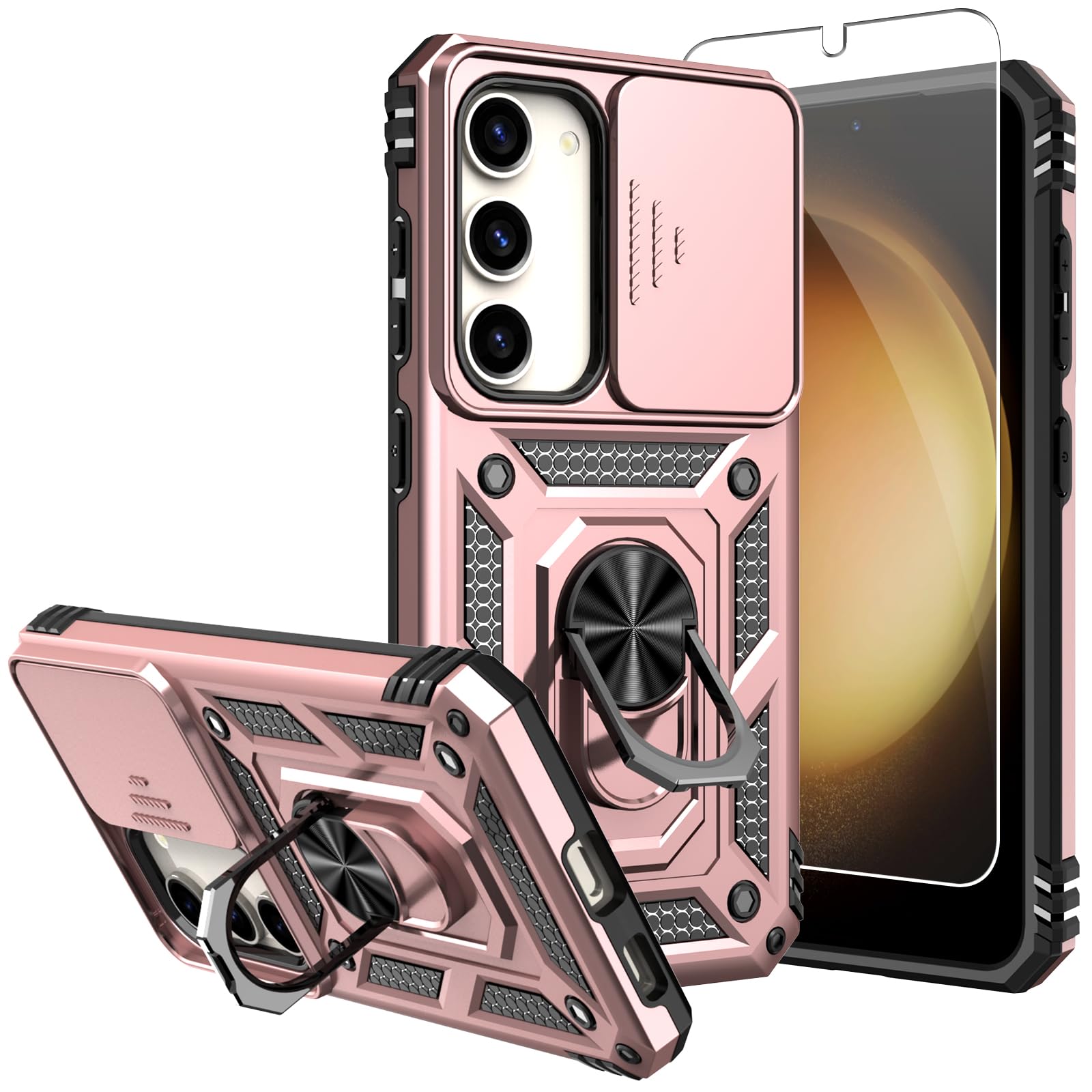 SKMY for Galaxy S23 Case,with Screen Protectors and Camera Cover,[Military Grade] 16ft.Drop Tested Cover with Magnetic Kickstand Protective Case for