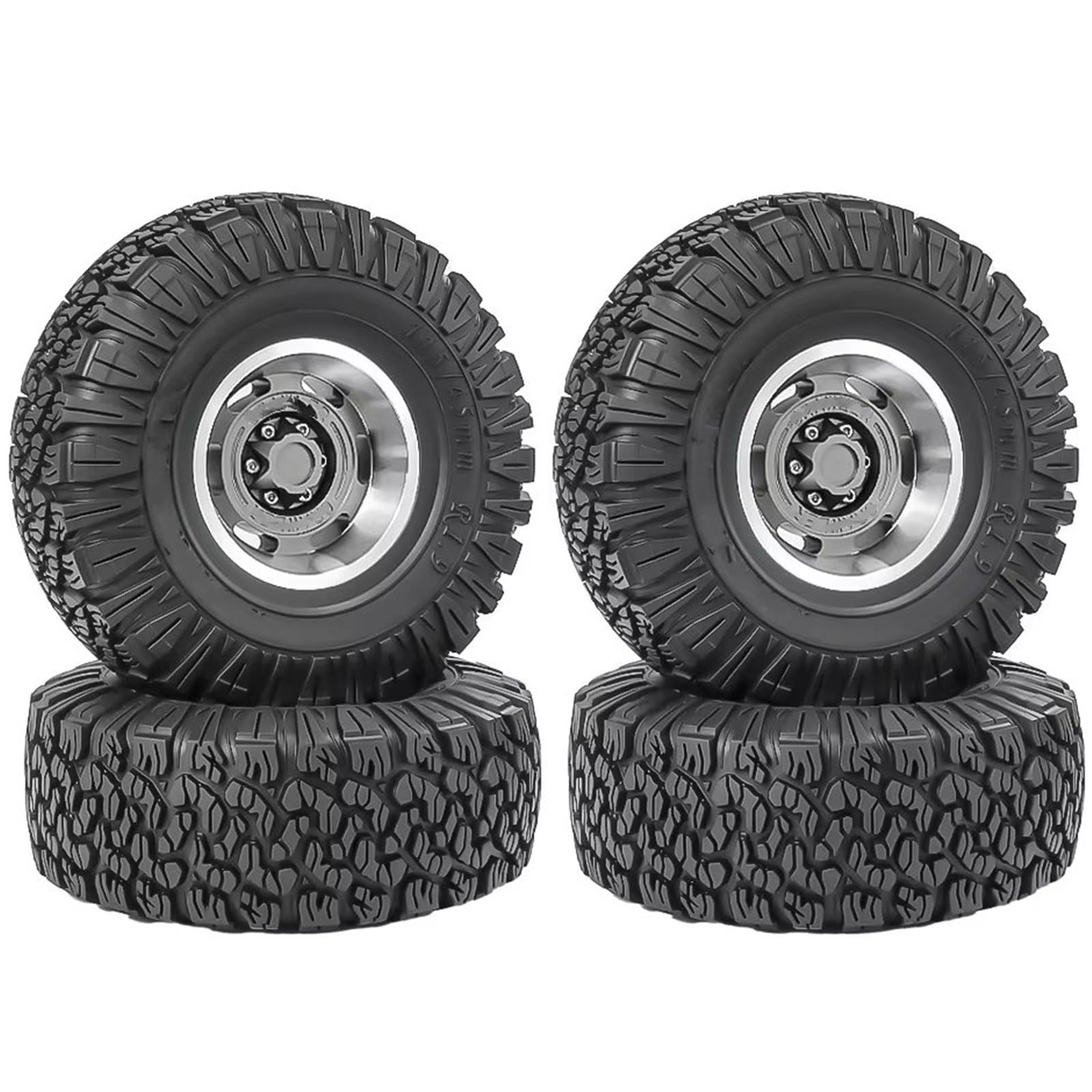 RC Car Pneumatico Ruota Compatibile con Traxxas per TRX4 D90 D110 per Axial per SCX10 1/10 RC Crawler Car 120mm 1.9 "Metallo Beadlock Wheel Rim Set di Pneumatici in Gomma(Silver)