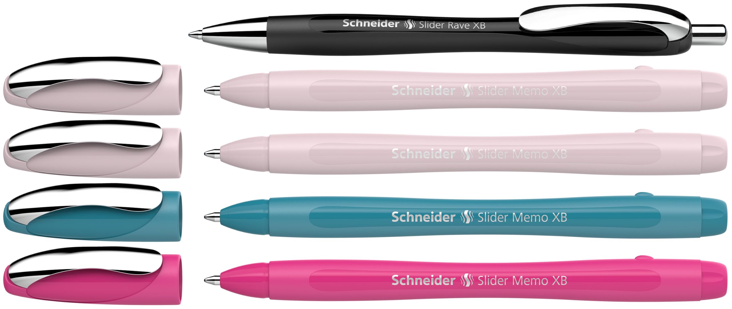 Schneider Slider Memo XB and Slider Rave XB 150255 Ballpoint Pen (Case Colour: Assorted, Ink Colour: Blue) Pack of 4 + 1
