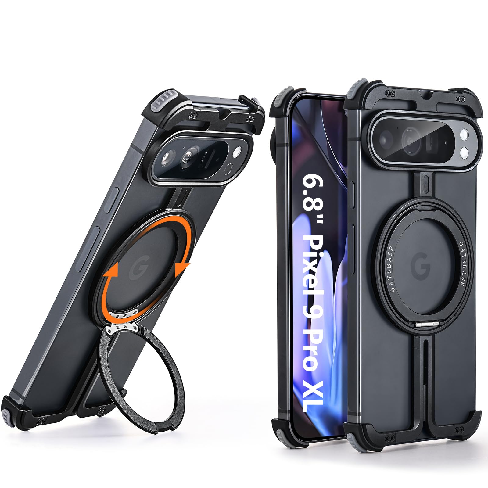 Pixel 9 Pro XL Case Magnetic with Kickstand, Slim Metal Frameless Case for Google Pixel 9 Pro XL, Cool Drop-Proof Protective Thin Cover for Google 9ProXL 5G 6.8 inch Black