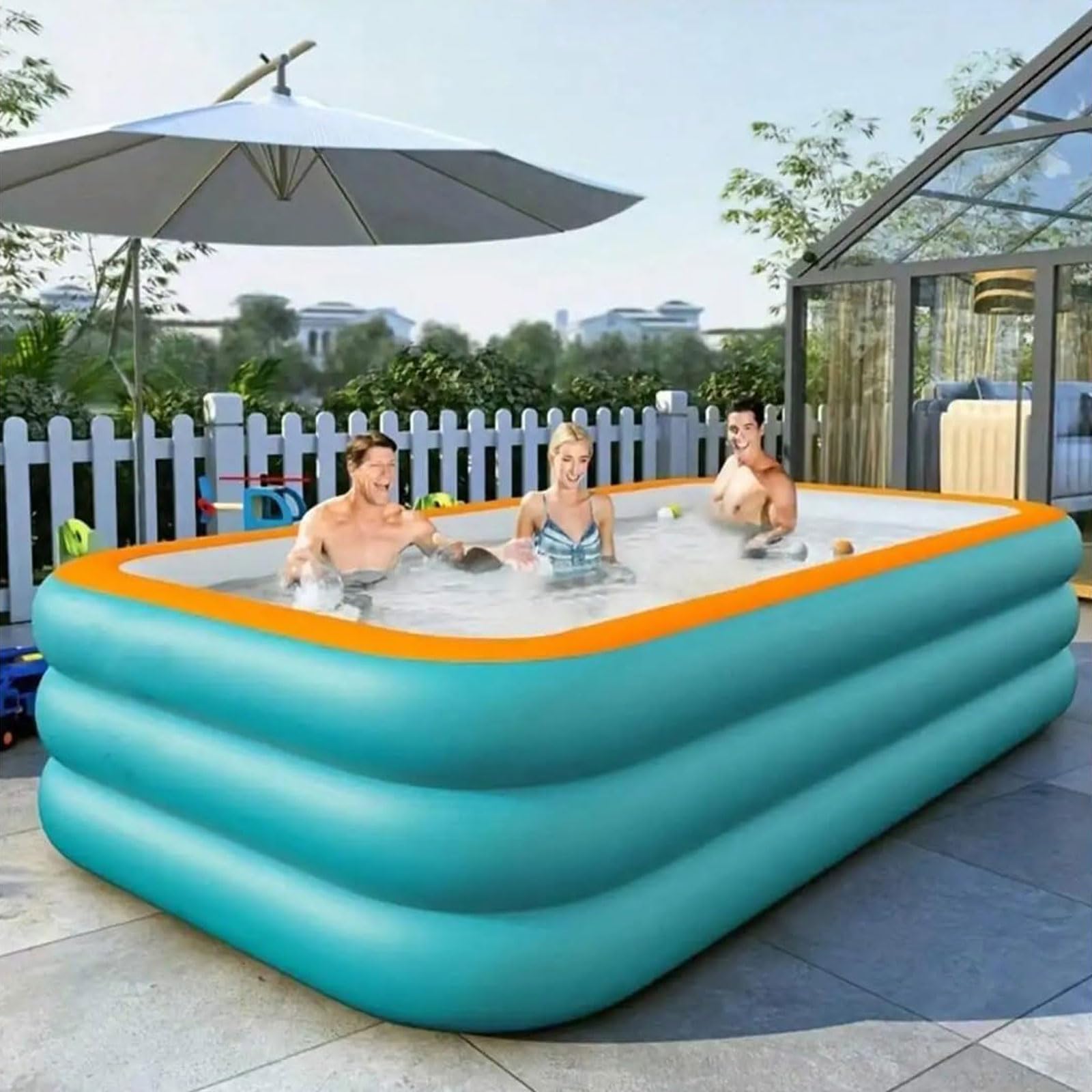 Piscina hinchable familiar para niños y adultos 318*180*65cm,3 capas Plegable Piscina infantil grande de PVC reforzado ,Con bomba de aire y parche reparador,para Jardín Interior al Aire Libre