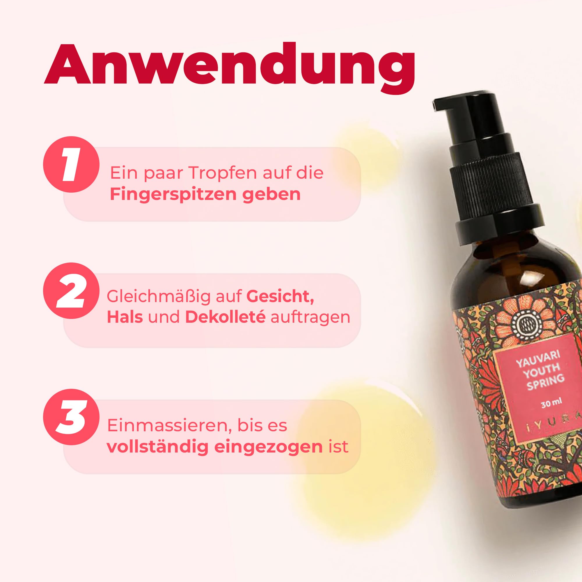 iYURA Yauvari Youth Spring | Vegane Gesichtsöl für trockene, alternde Haut | Hals-Gesichts-Dekolleté-Serum mit schwarzen Urdbohnen | Reduziert das Erscheinungsbild von feinen Linien und Falten | 30ml