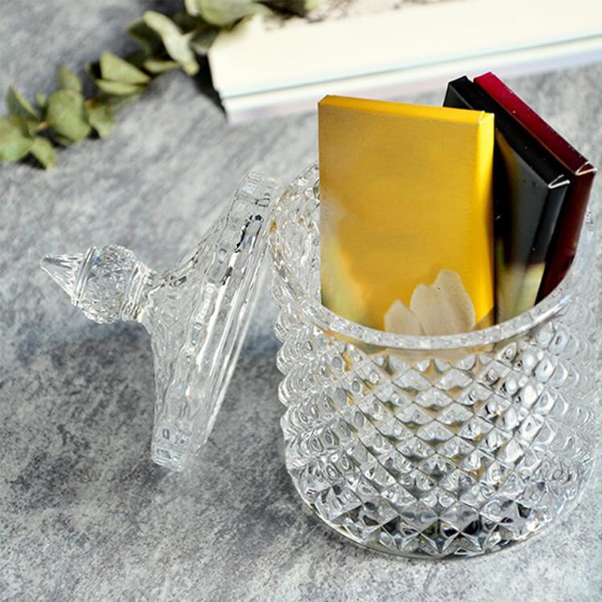 PACKOVE Bocal à Bonbons en Verre 2 Pièces Couvercle, Cylindre Décoratif