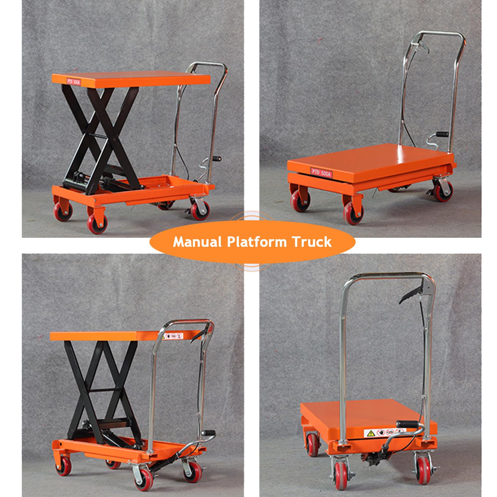 Piattaforma di sollevamento del carico da 150 kg, ascensore manuale con ruote, altezza massima 1260 mm/1100 mm, base larga 700 x 450 mm per officine meccaniche