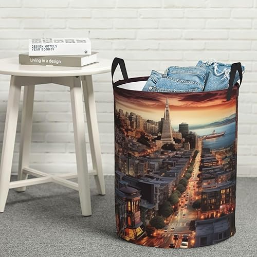 Miniatura 8 de Cesta circular con estampado de San Francisco, impermeable, cesta organizadora de lavandería, con asas, para ropa, juguetes, tamaño mediano