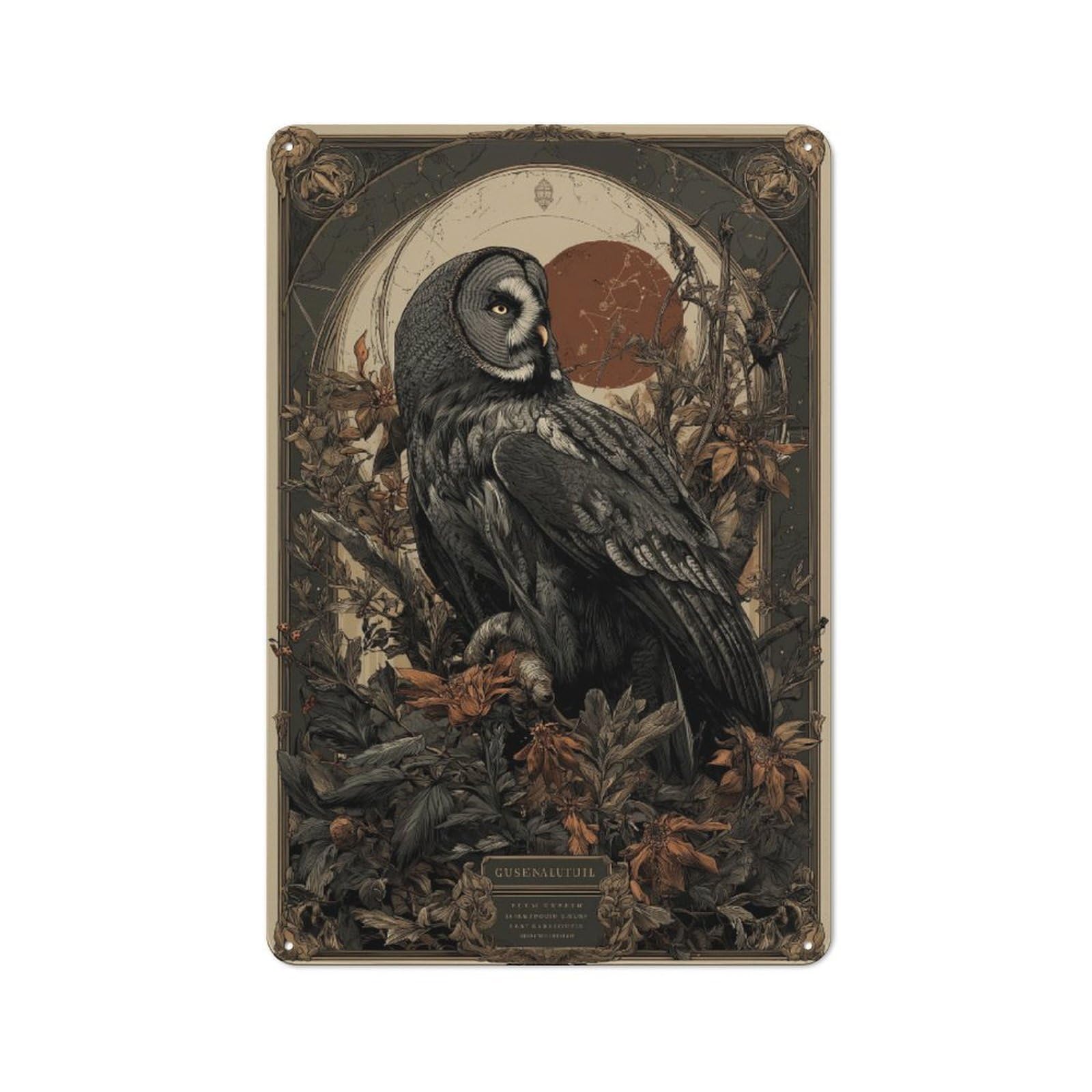 Junmoney Owl Amidst Flowers Artwork Tin Wall Plaque 30X20cm With For Pub Or Café, With Clear Vintage Wall Decor Character