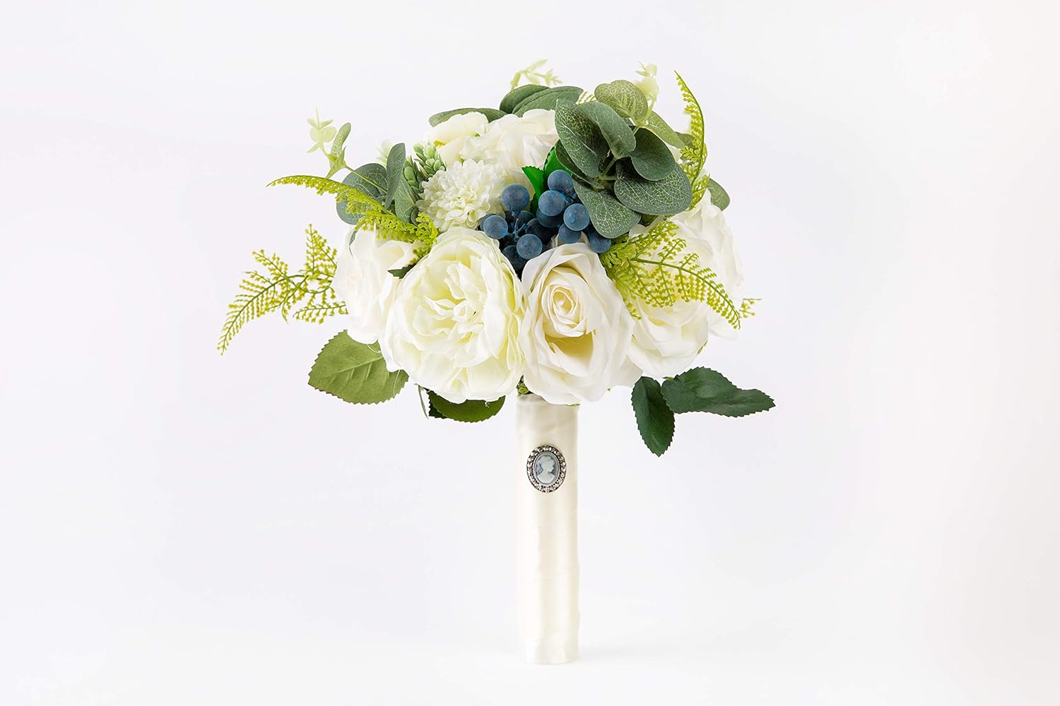 Abbie Home Bride Bouquets - Wedding Flower Bouquet Handmade Rose Bridal Artificial Silk Flower with Different Design (White)