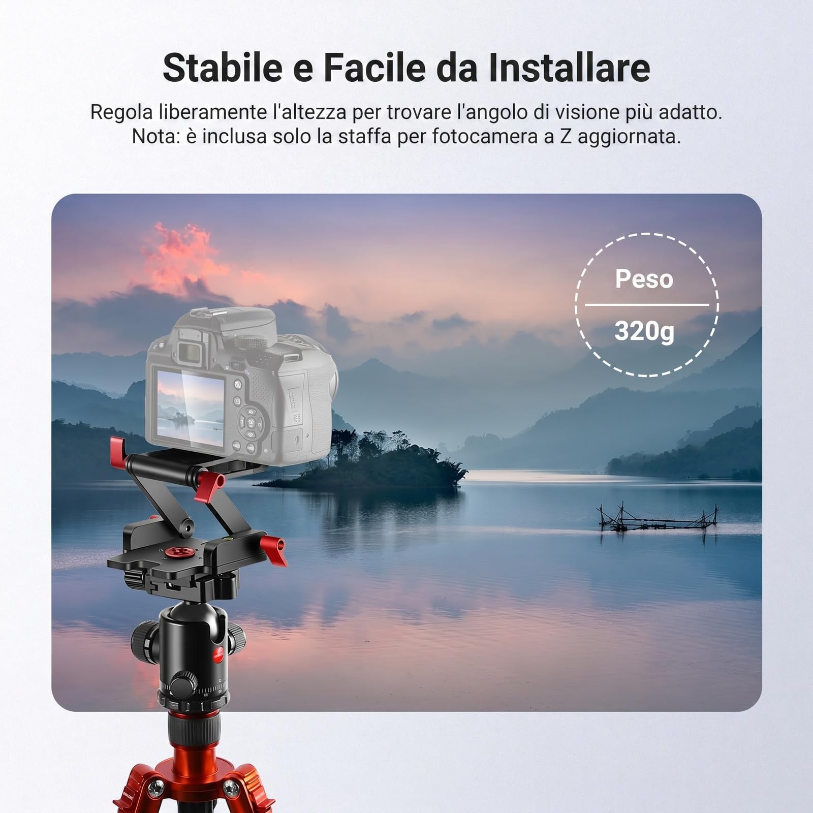 Neewer Z-Flex Testina Inclinata Tipo Z Testa di Treppiede con 4 Pulsanti Regolare/Fissare, Sgancio Rapido Piastra e Livella a Bolla per Treppiede/DSLR Videocamere/Lega di Alluminio Slider/Carico 3kg