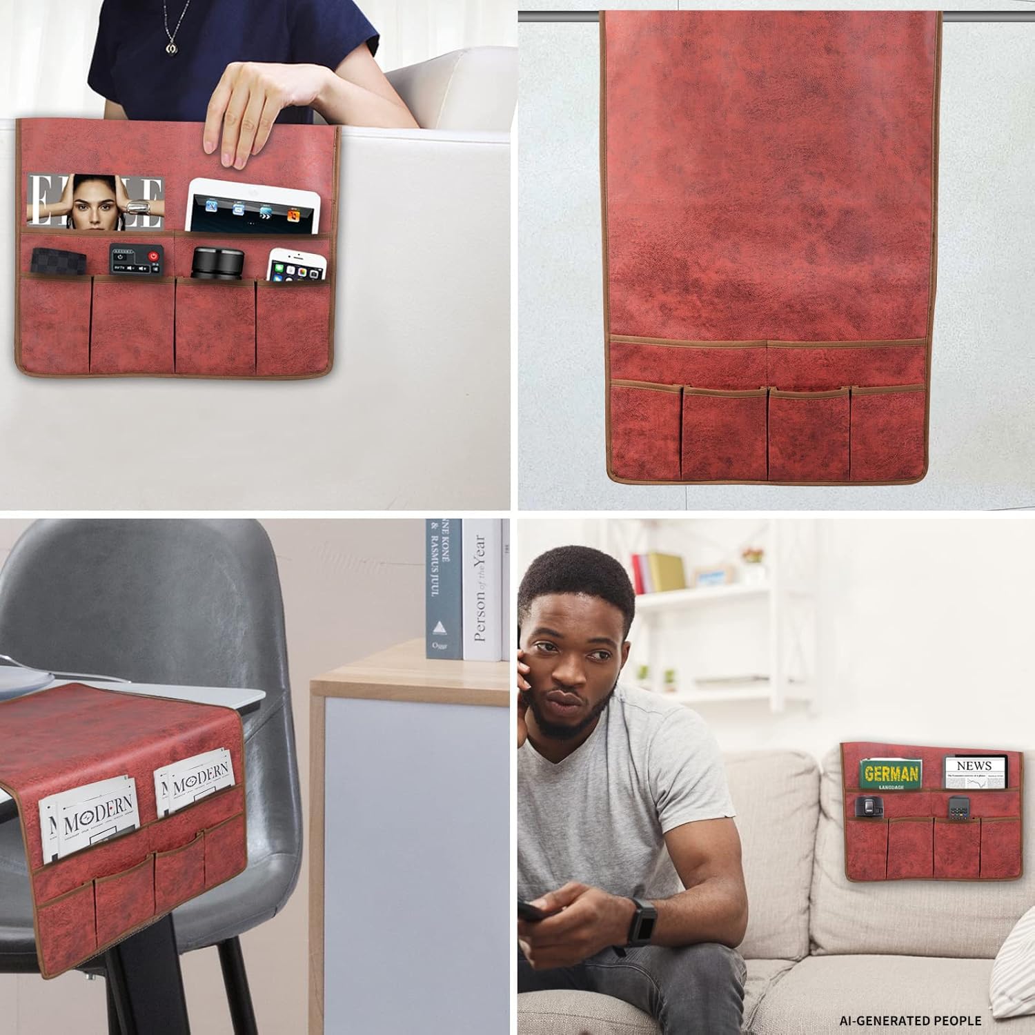 HAOMAIJIA Organizador antideslizante para reposabrazos de sofá, sillón, mesita de noche, organizador de almacenamiento para sofá reclinable con 6 bolsillos para teléfono celular, TV, control remoto,