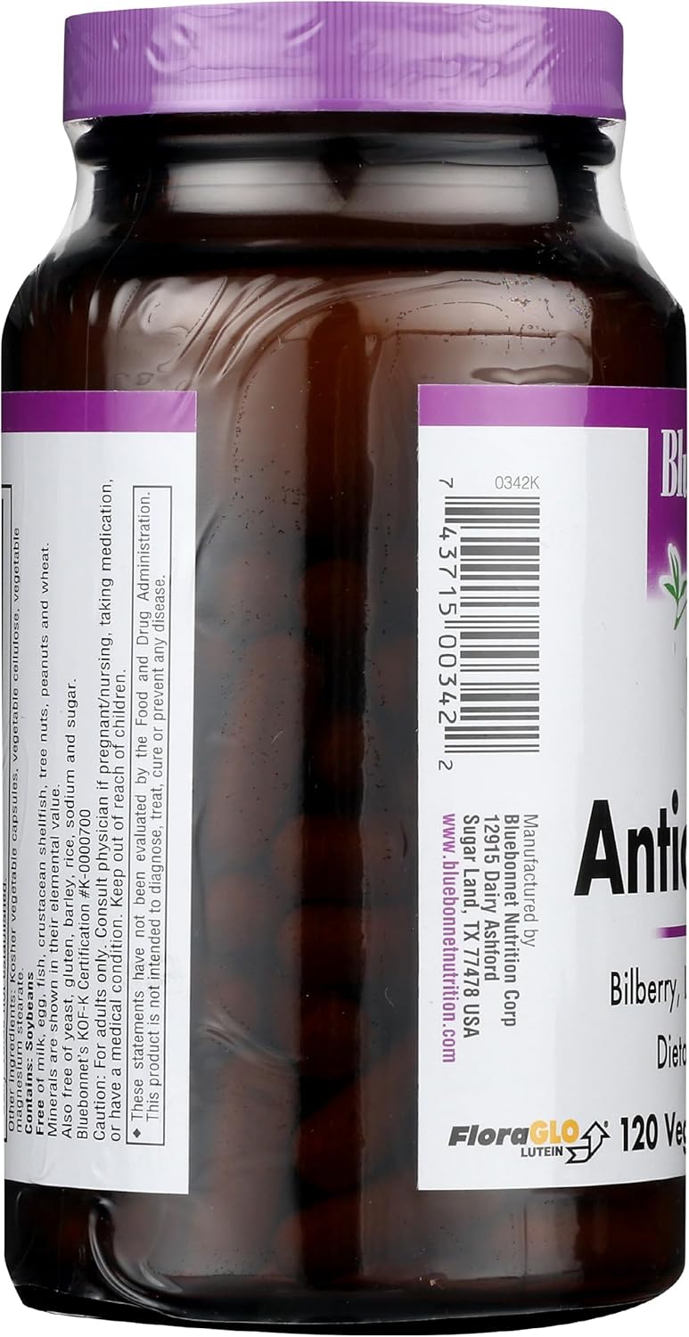 Bluebonnet Eye Antioxidant Lutein & Zeaxanthin Supplement - Vitamin A, Taurine, Zinc, Bilberry Extract Herbal Supplements - Non-GMO, Gluten-Free Eye Care for Women & Men - 120 Vegetable Capsules