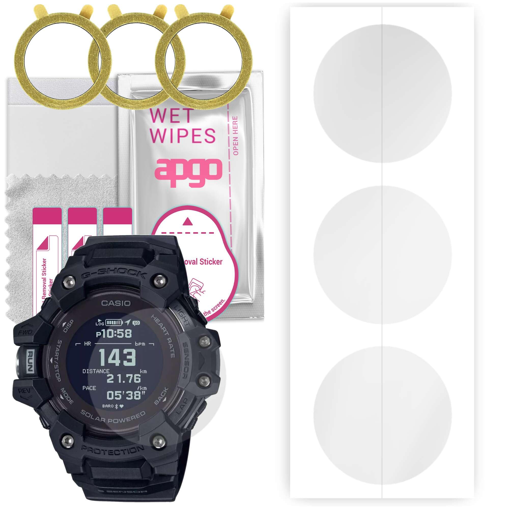apgoapgo 3x Hydrogel Screen Protector for Casio G-Squad GBD-H1000, Hydrogel Film, with positioning layer easy installation