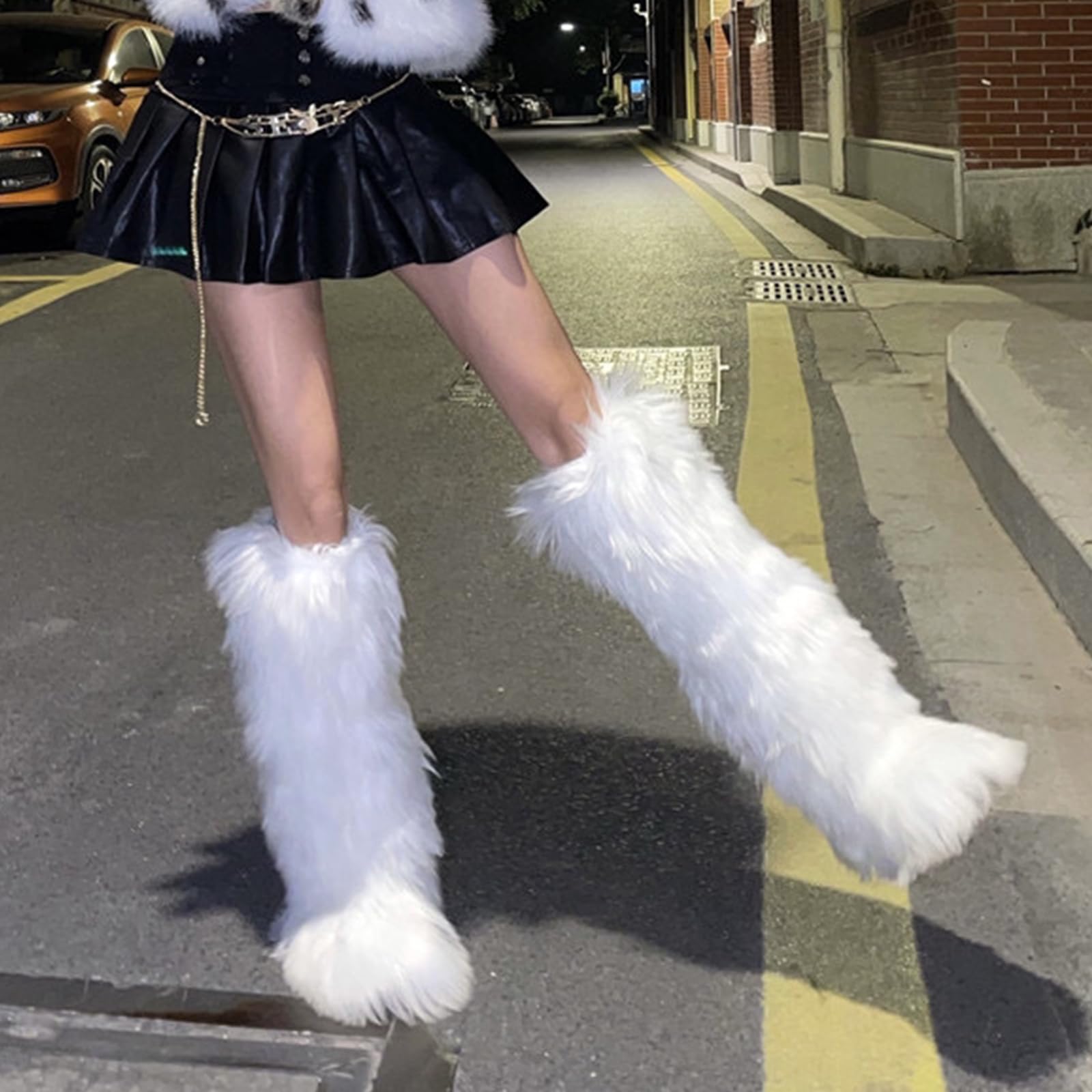 Valpeak Botas de piel sintética para mujer, botas largas peludas esponjosas para niñas al aire libre, botas hasta la rodilla
