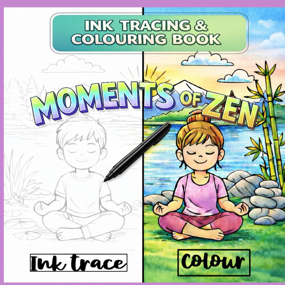 Ink Tracing and Colouring Book - Moments of Zen: Trace First, Then Colour for Calm Creative Focus