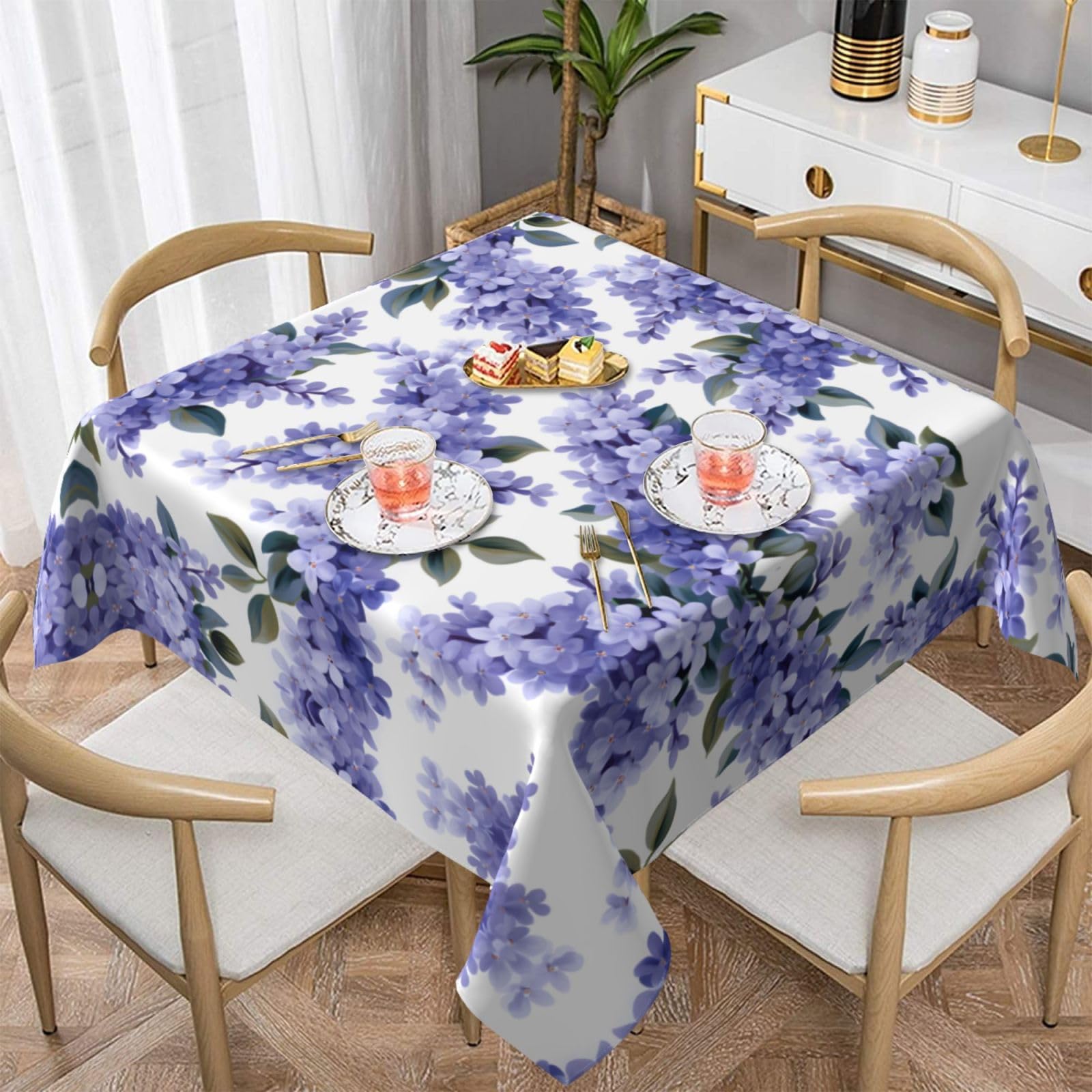 Phayah White Lots Of Lilacs Square Tablecloth 60 X 60 Inch Water And Resistant Easy Care Table Cloth For Party Buffet Family Gatherings Cafes