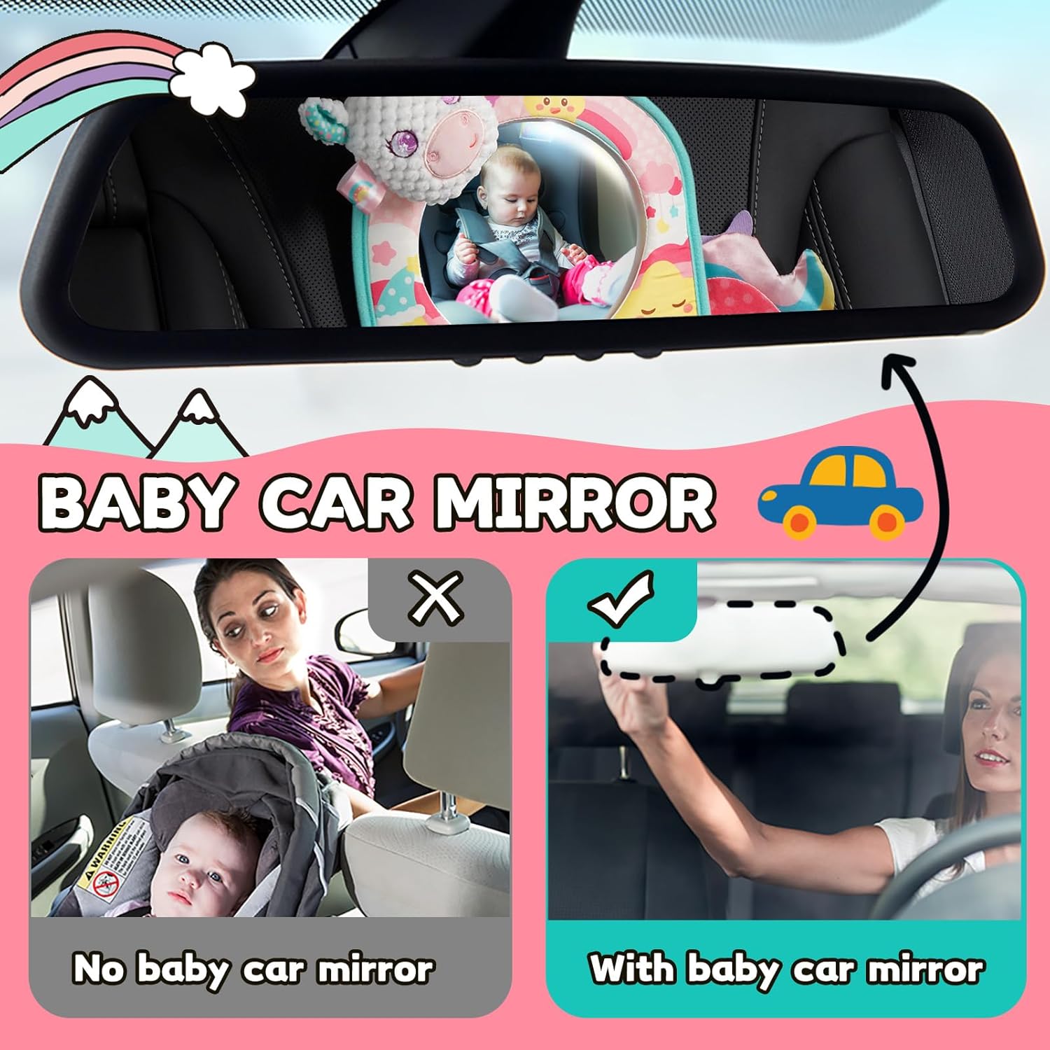 Koty Car Seat Toy - Kick and Play Activity Center with Mirror,Teether and Crinkle, Fun Travel Baby Toy for Rear Car Seat, Easier Drive with Newborns, Babies, Hanging Toys for Infants 0-6-12-18 Months