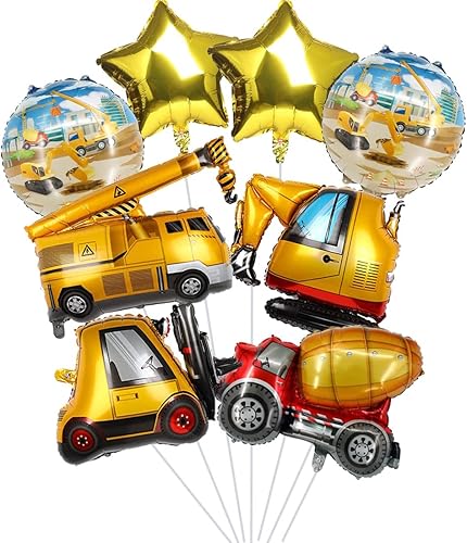 8 globos de aluminio para excavadora, montacargas, mezcladores, camiones, grúas, globos de construcción grandes de 32 pulgadas para niños,