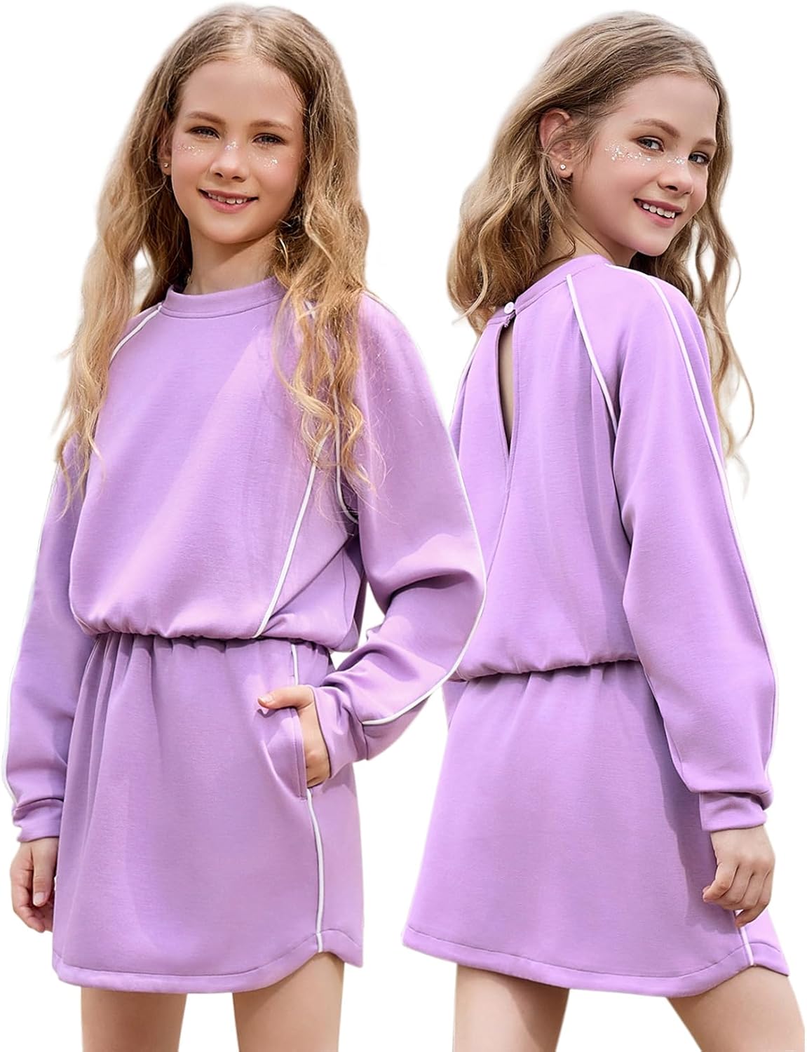 Girl Cropped Tracksuits 2 Piece Long Sleeve Skirt Sets Jogger Sweatshirt Open Back Skorts Set