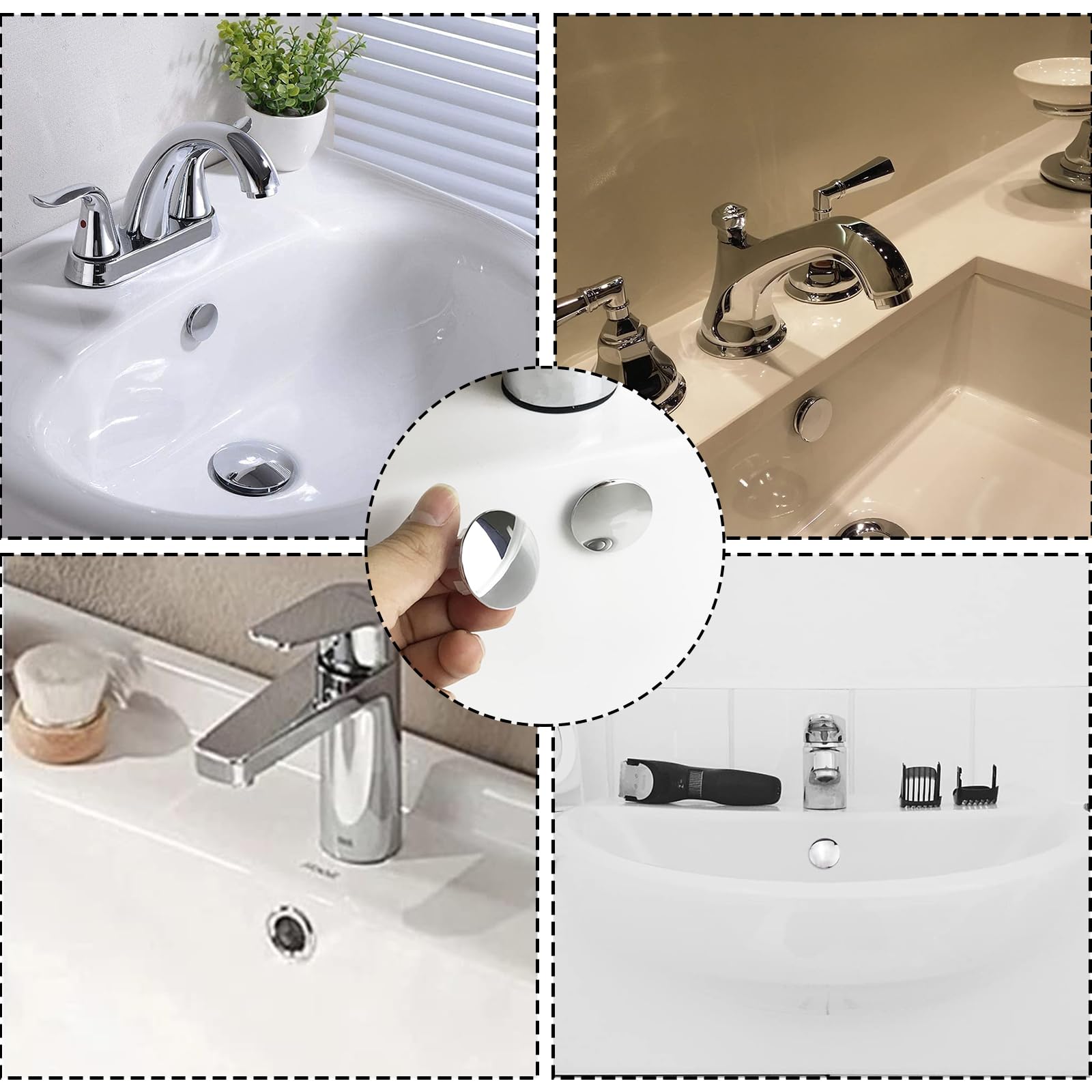 Foro per lavello Copertura per troppopieno rotondo Rivestimento per lavabo Fori per lavandino da bagno Lavabo in ceramica Anelli di troppopieno cavi Accessori per il bagno da cucina  13