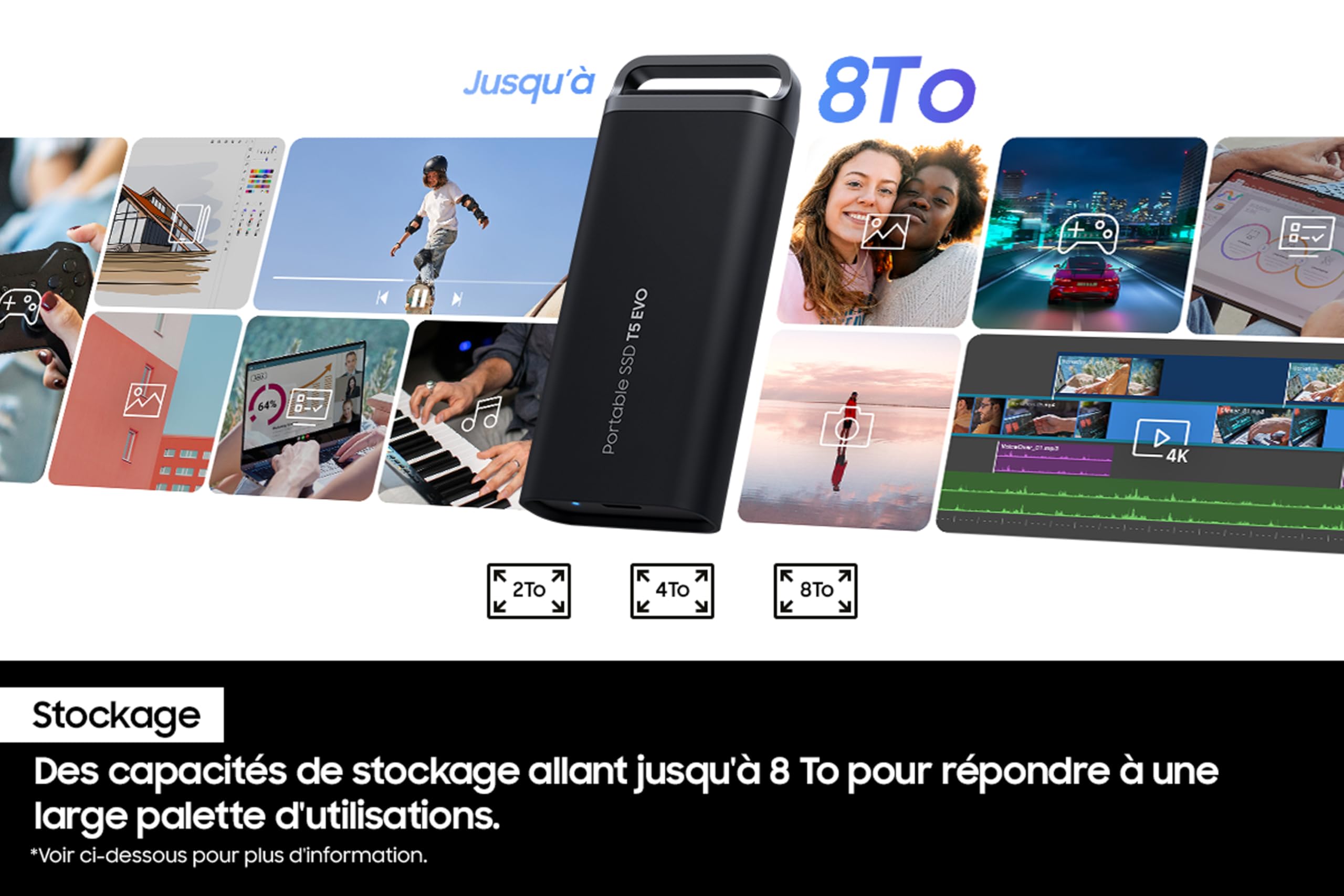 Samsung SSD Externe T5 EVO Portable, 2 To, Vitesses de lecture/écriture Jusqu'à 460 Mo/s, USB 3.2 Gen1, Compatible MacOs, PC, appareils Android, consoles de jeux, Noir, MU-PH2T0S/EU