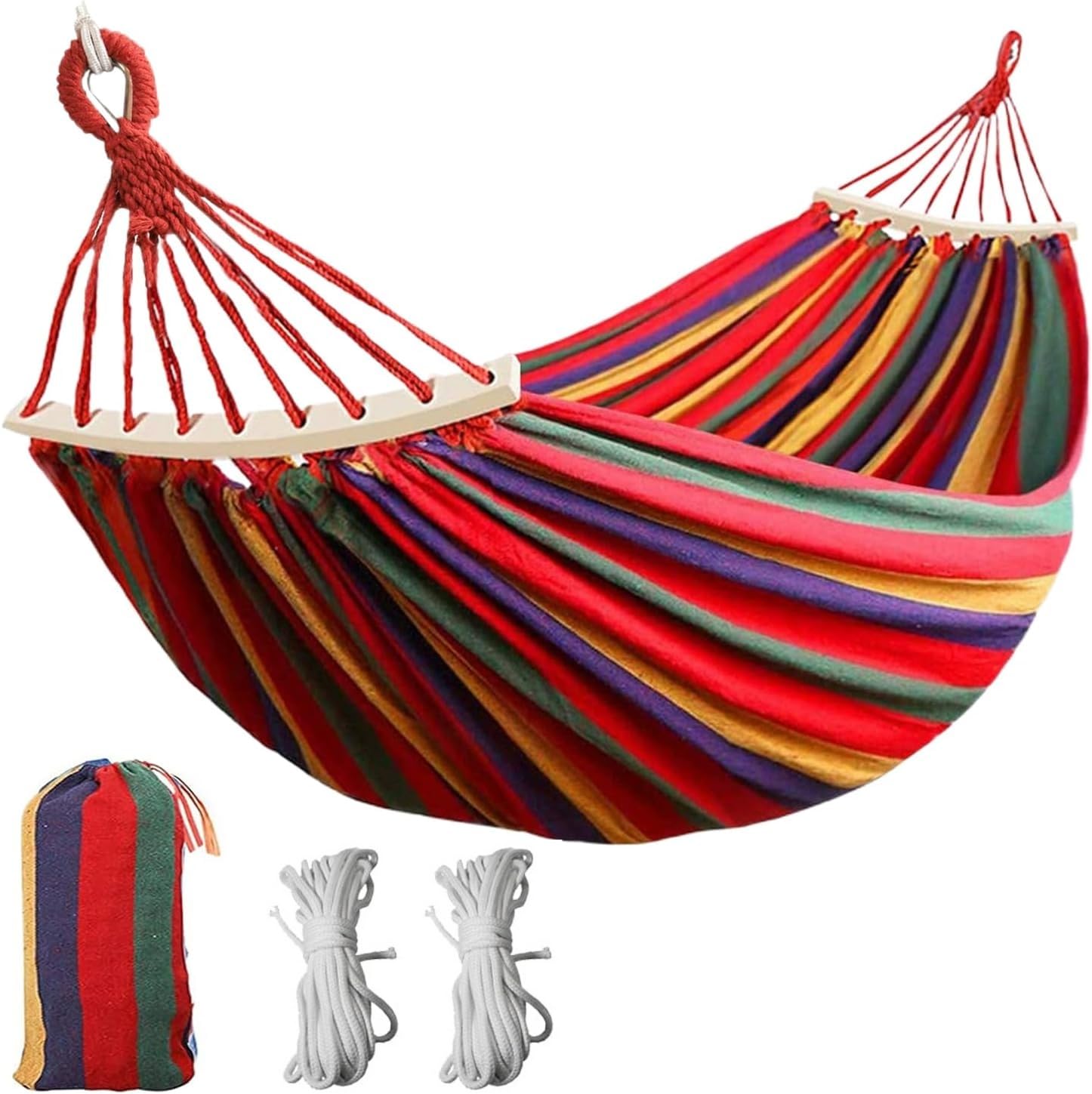 Proberos® Outdoor Hammock for Adult Kids Fashion Rainbow Canvas Tree Mesh Hammock with Metal Ring Loop Ends Packable Hammock for Beach Trip, Balcony, Camping, 260x80cm