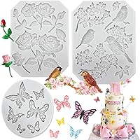 Vista 8 de Paquete de 5 moldes de silicona para fondant con diseños de mariposa, rosa, tallos de flores, pájaros y flores, para hacer chocolate, fondant