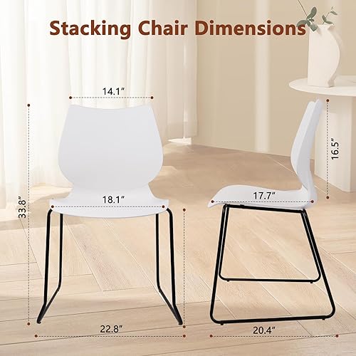 Miniatura 3 de Silla apilable para sala de espera, silla de oficina apilable con soporte lumbar ergonómico y patas de metal, sillas de escritorio de plástico para