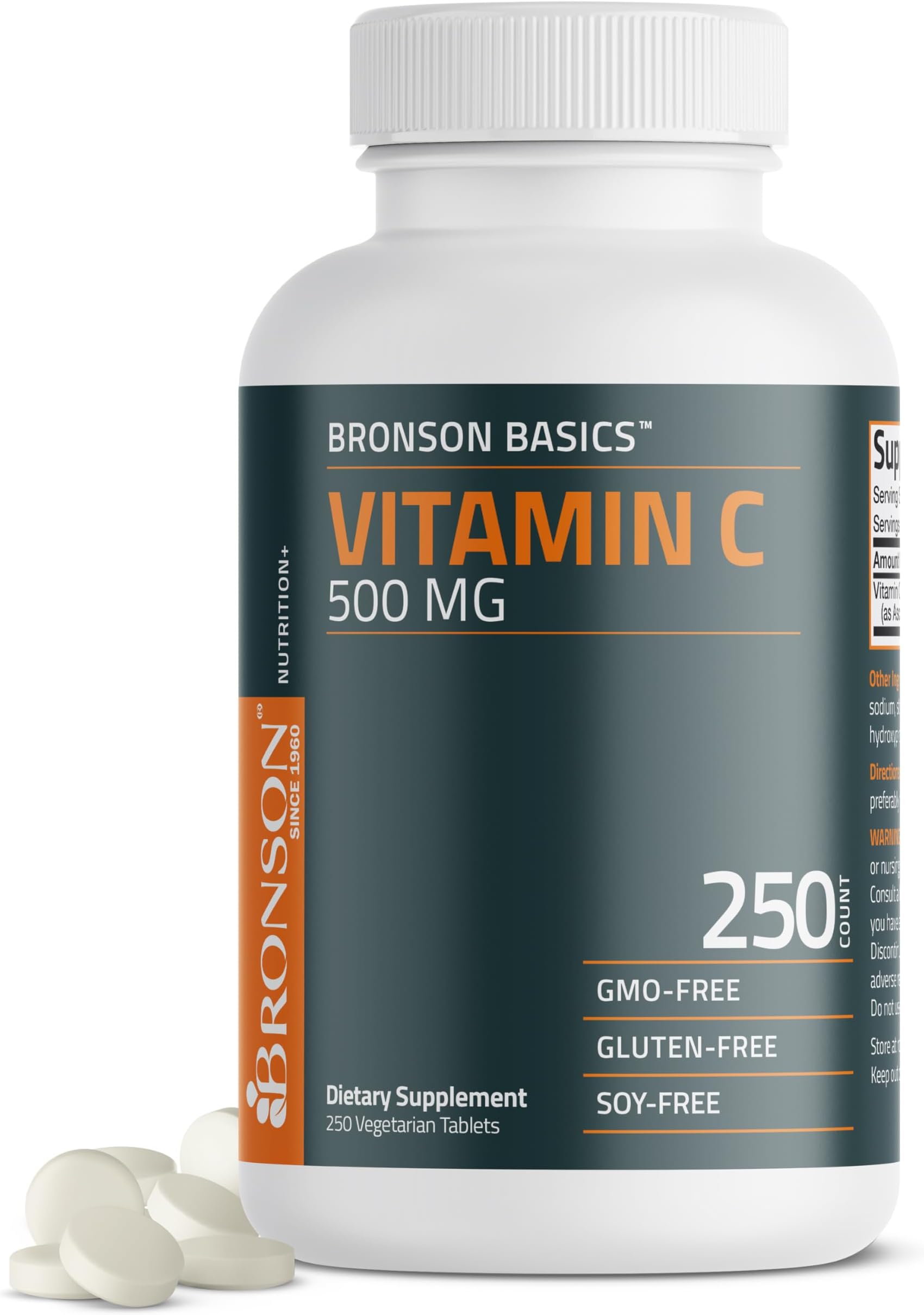 Vitamin C 500 MG Supports a Healthy Immune System & Antioxidant Protection, Non-GMO, 250 Vegetarian Tablets
