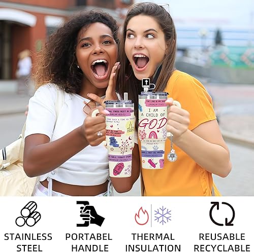 Miniatura 4 de Vaso de 40 onzas con asa, tapa a prueba de derrames, popote y posavasos de silicona, taza aislada de doble pared de acero inoxidable, taza de café