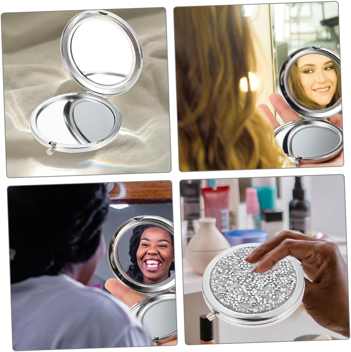 VALICLUD 6pcs Rhinestone Compact Makeup Mirror Double-Sided Magnification Portable Travel Mirror for Weddings and Everyday Use Elegant Design Sparkling Accents