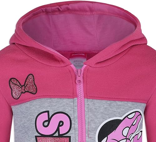Miniatura 4 de Disney Minnie Mouse Pullover Half-Zip Fleece Hoodie for Girls, Pink and Gray