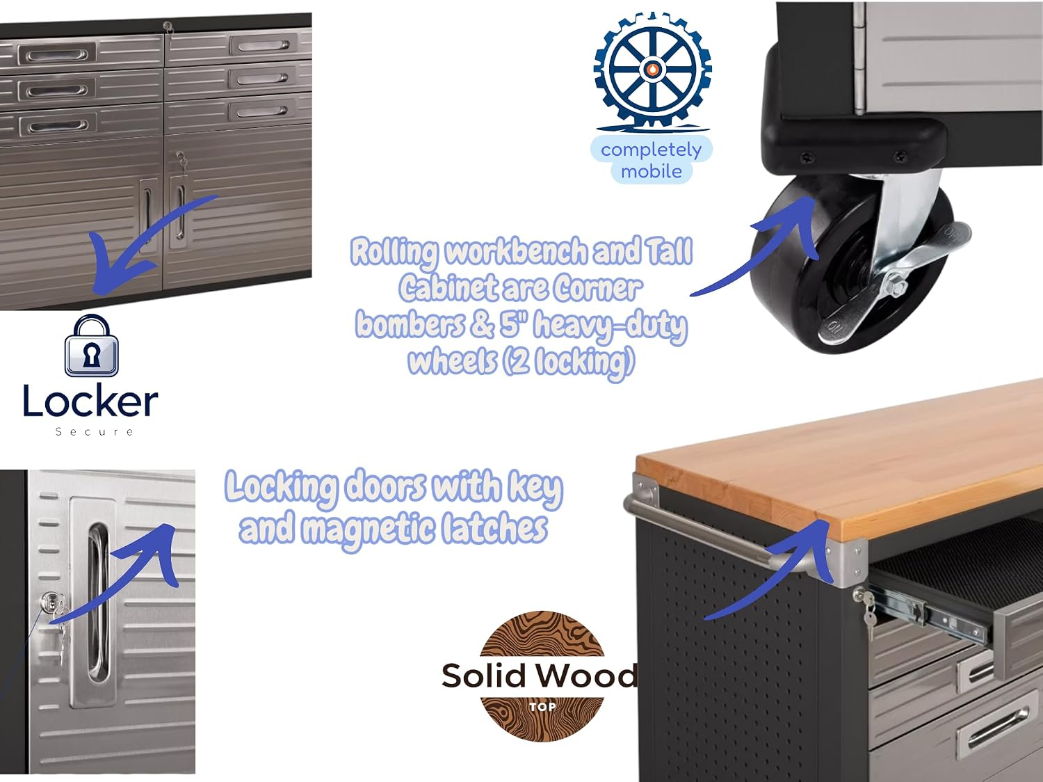 Heavy Duty 8-Piece Steel Garage Cabinet Storage Set with Rolling Workbench, 14 Feet Wide (Graphite)