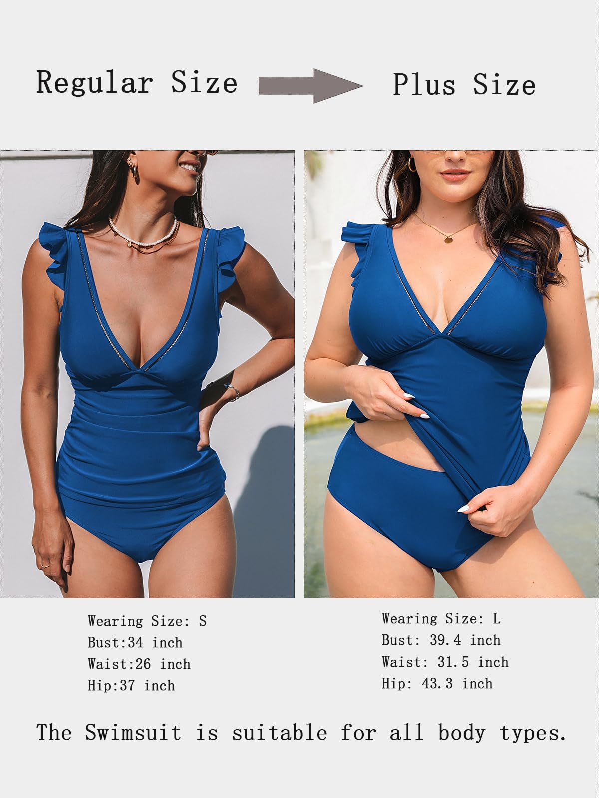CUPSHE Damskie zestawy tankini dwuczęściowy strój kąpielowy dekolt w serek marszczony brzuch kontrola drabiny wykończenie (XS-4XL)