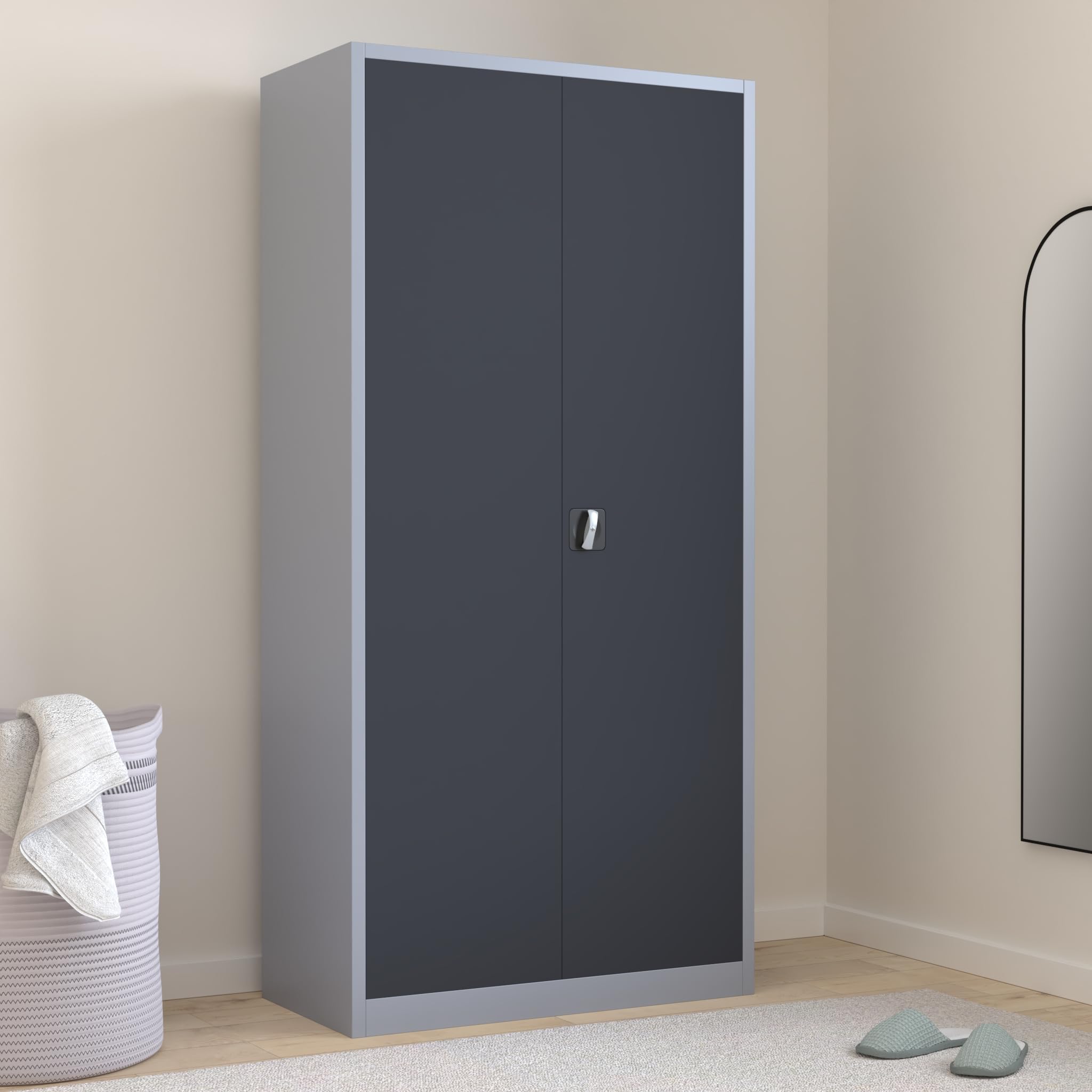 Flügeltürenschrank komplett montiert Metallschrank abschließbar anthrazit 195x92x42cm (HxBxT) Lagerschrank Aktenschrank 4 Fachböden 530348