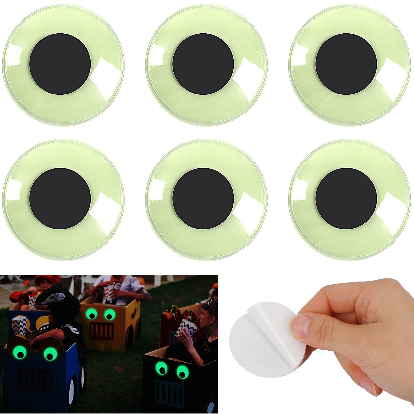 PETKNOWS 6Pcs 2inch Glow Googly Eyes Self Adhesive Giant Wiggle Eye Craft