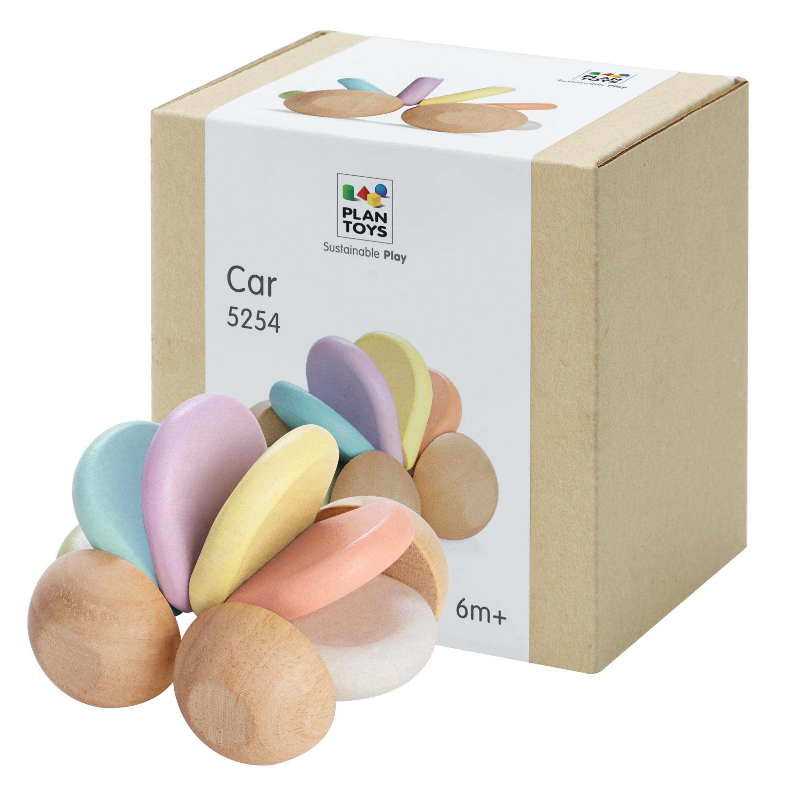 PlanToys® Wooden Baby Push Toy Car | Montessori Toy for Infants | Wooden Baby Toy with Flexible Body | Sensory & Motor Skill Development Toy for 6+ Months Baby Car - Pastel Series
