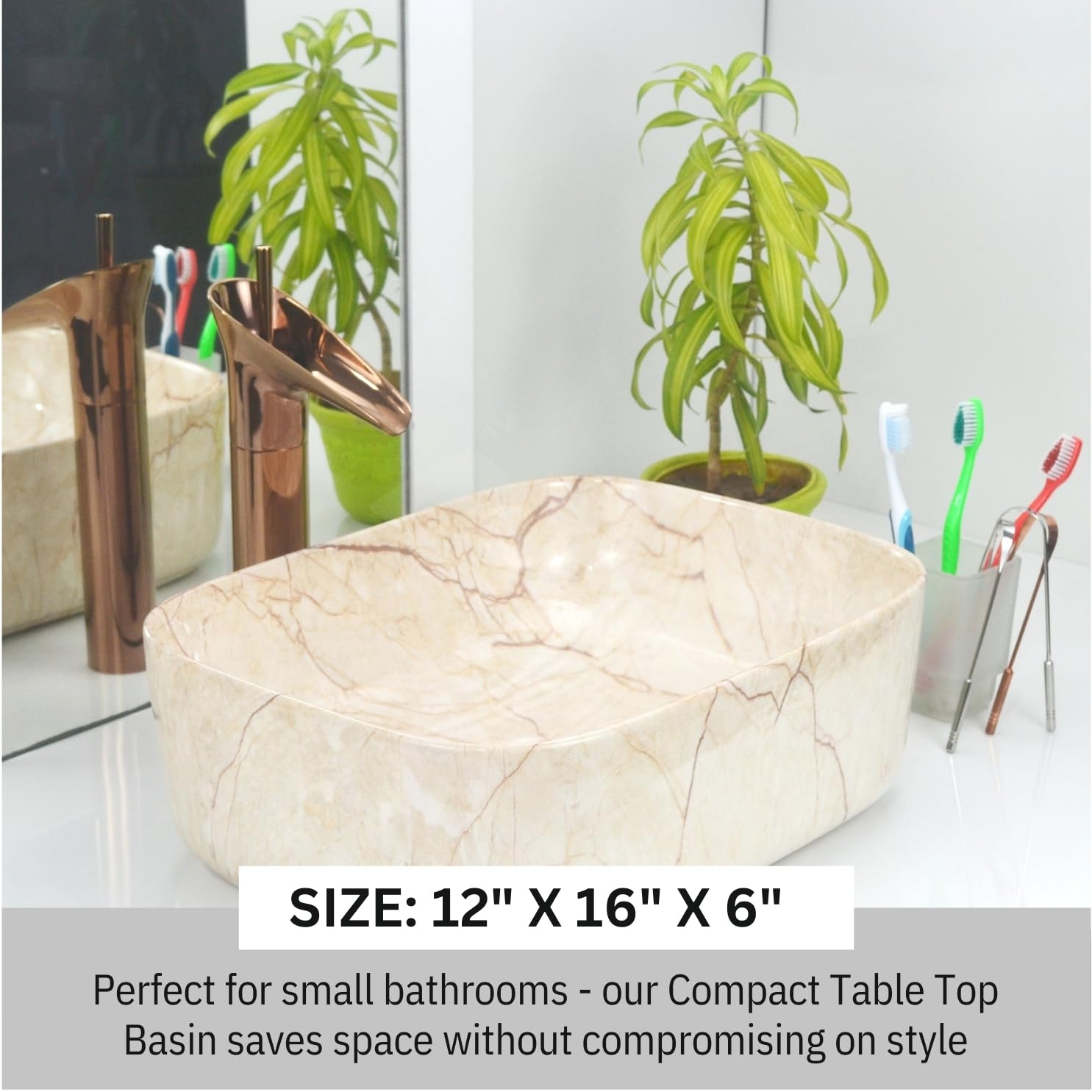 Reyal Marble Wash Basin - Ivory Gold Vessel Sink -3