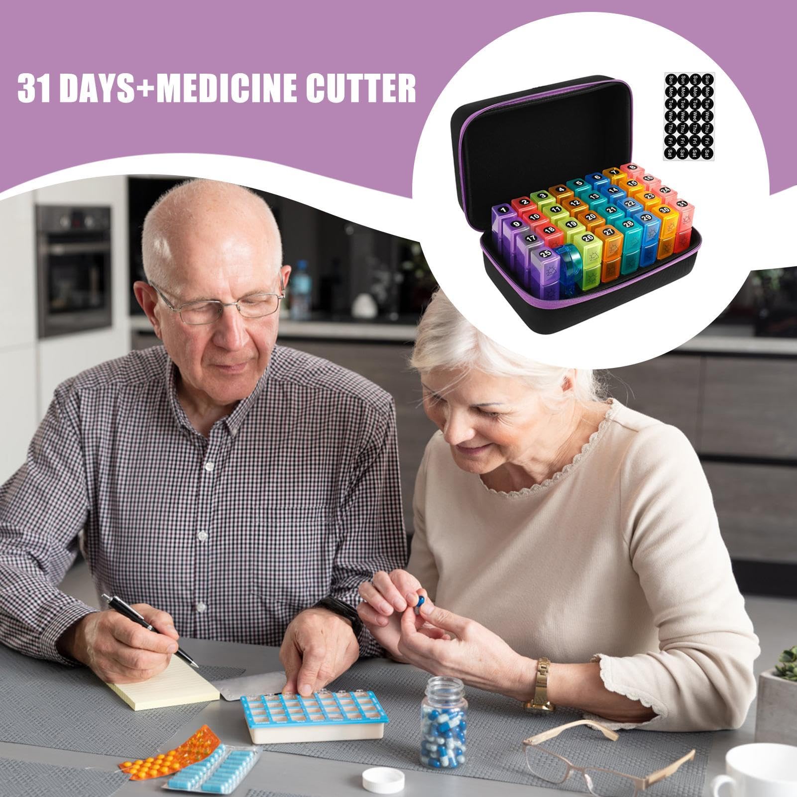 Pilulier Hebdomadaire Distributeur de Médicaments et Compléments, Boîte de | Pilulier Journalier 31 Jours pour Voyages, Sac à Main, Femmes, Hommes, Étudiants,