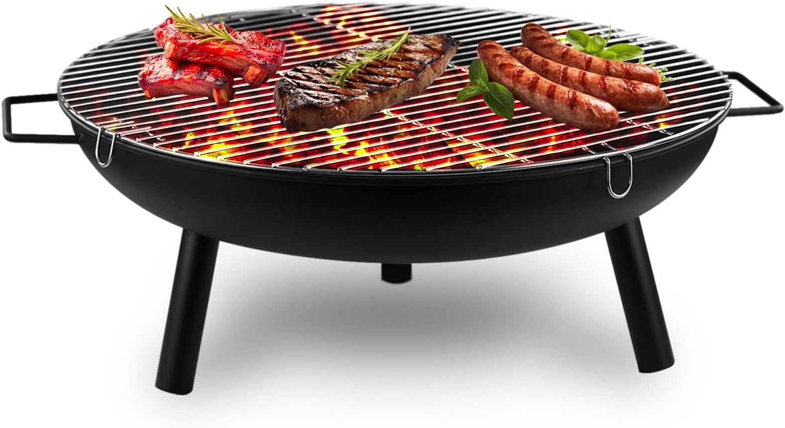 Crystals Outdoor Fire Pit, Fire Pits for Garden, BBQ Fire Brazier for Camping Picnic, Steel Fire Bowl Patio Heater Charcoal Log Wood Burner, 58 cm - Matt Black