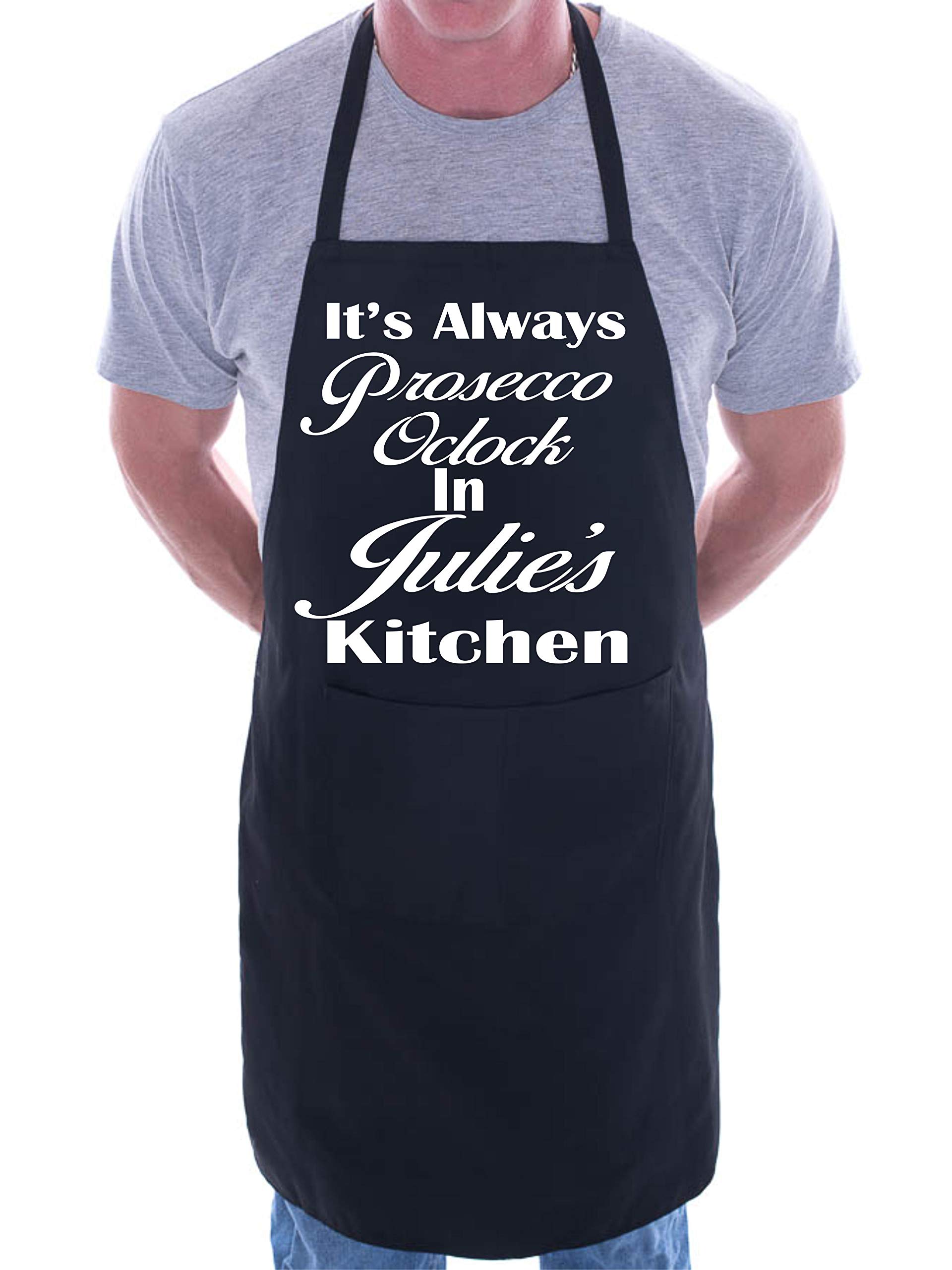 Print4u Men's Black Personalised Apron Prosecco O'clock Julie's Kitchen