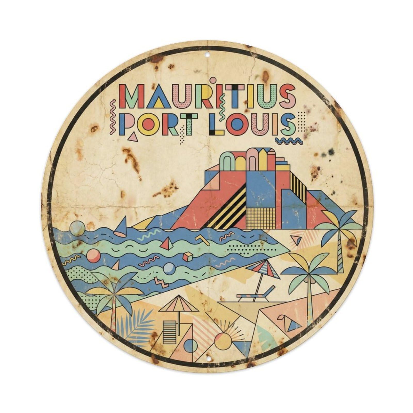 Mauritius Port Louis Tropical Lagoon Geometric Metal Tin Sign