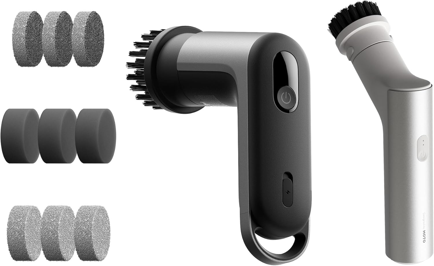 HOTO 9 Pcs Replacement Pads + Handheld Short-Handle Electric Spin Scrubber + Grip™ Cordless Electric Spin Scrubber