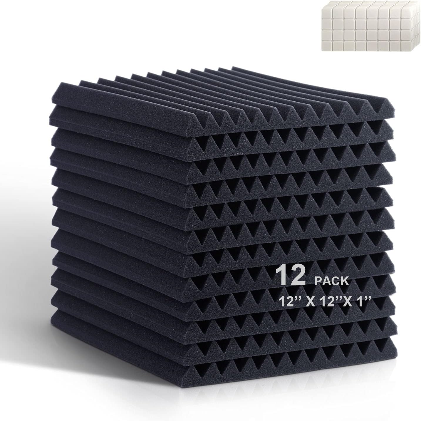 12 Pack 12x12x1 Inches of Black Wedge Studio Foam Tiles