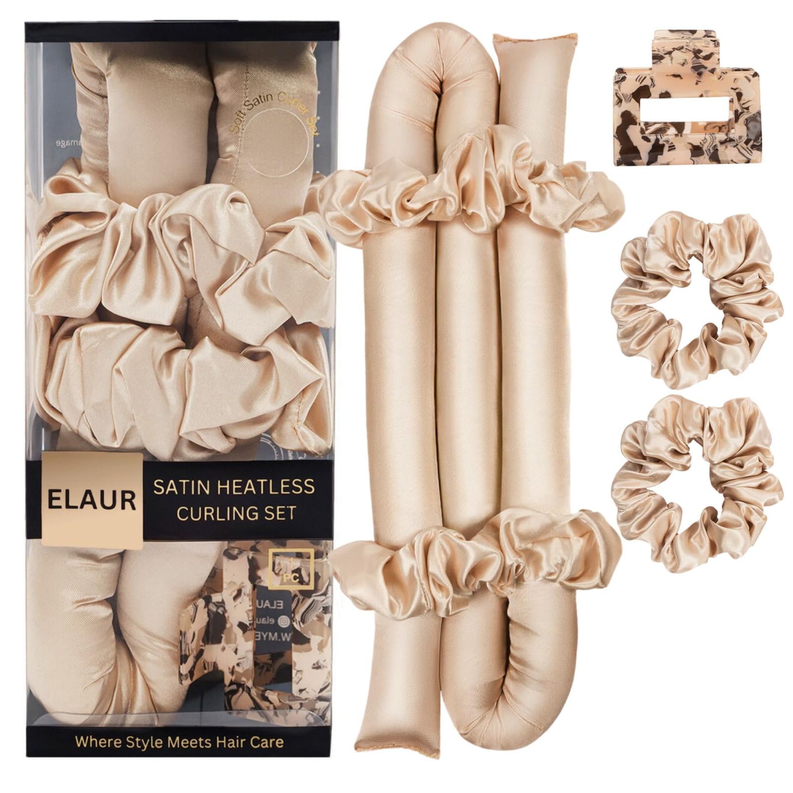 Satin Heatless Curling Set-Hair Rollers for Heatless Curls | Overnight Heatless Hair Curlers to Sleep in | Curling Rod Headband for Short & Long Hair | Hair Wrap Curler (Champagne)