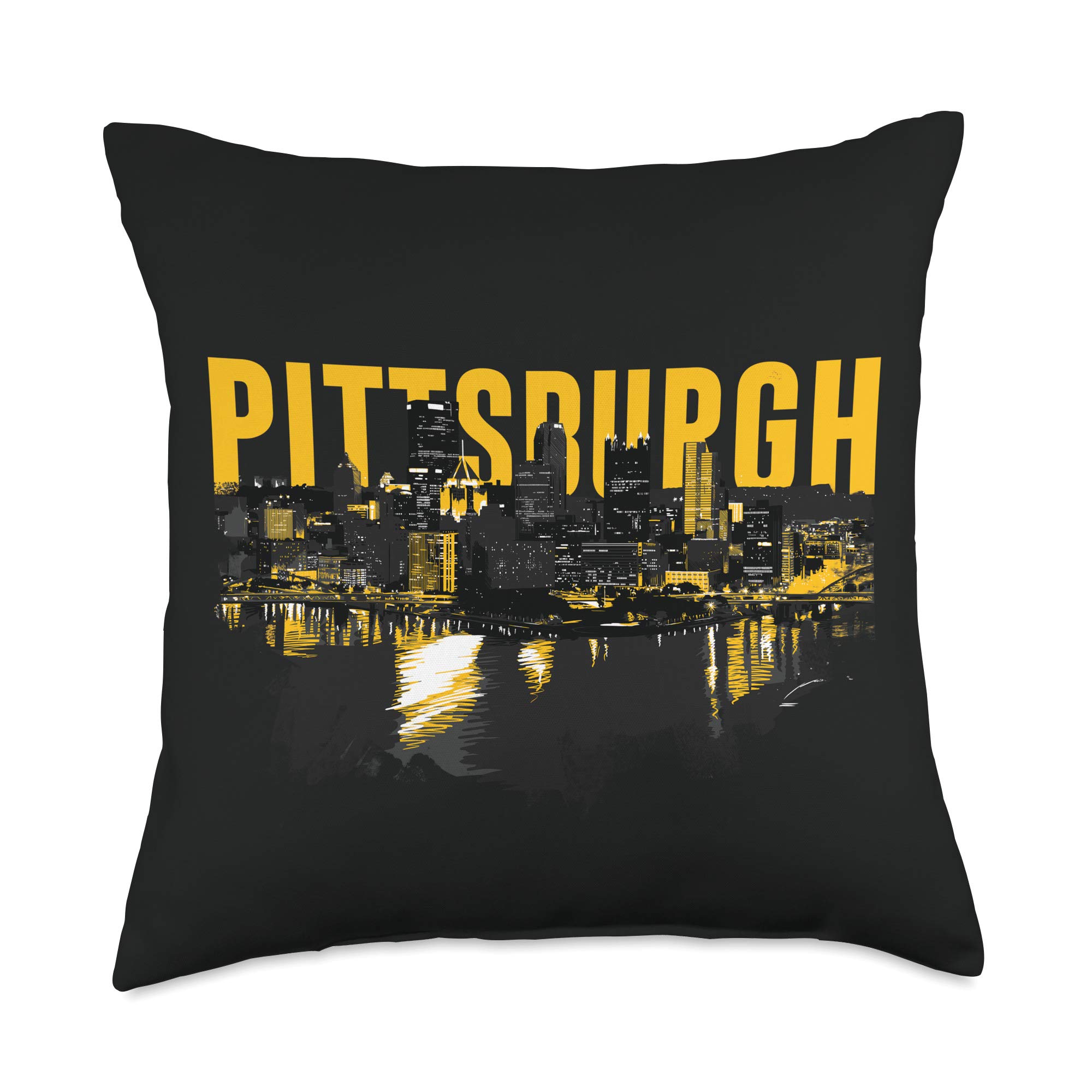 Pittsburgh Downtown Skyline in Black and Yellow Throw Pillow, 18x18, Multicolor