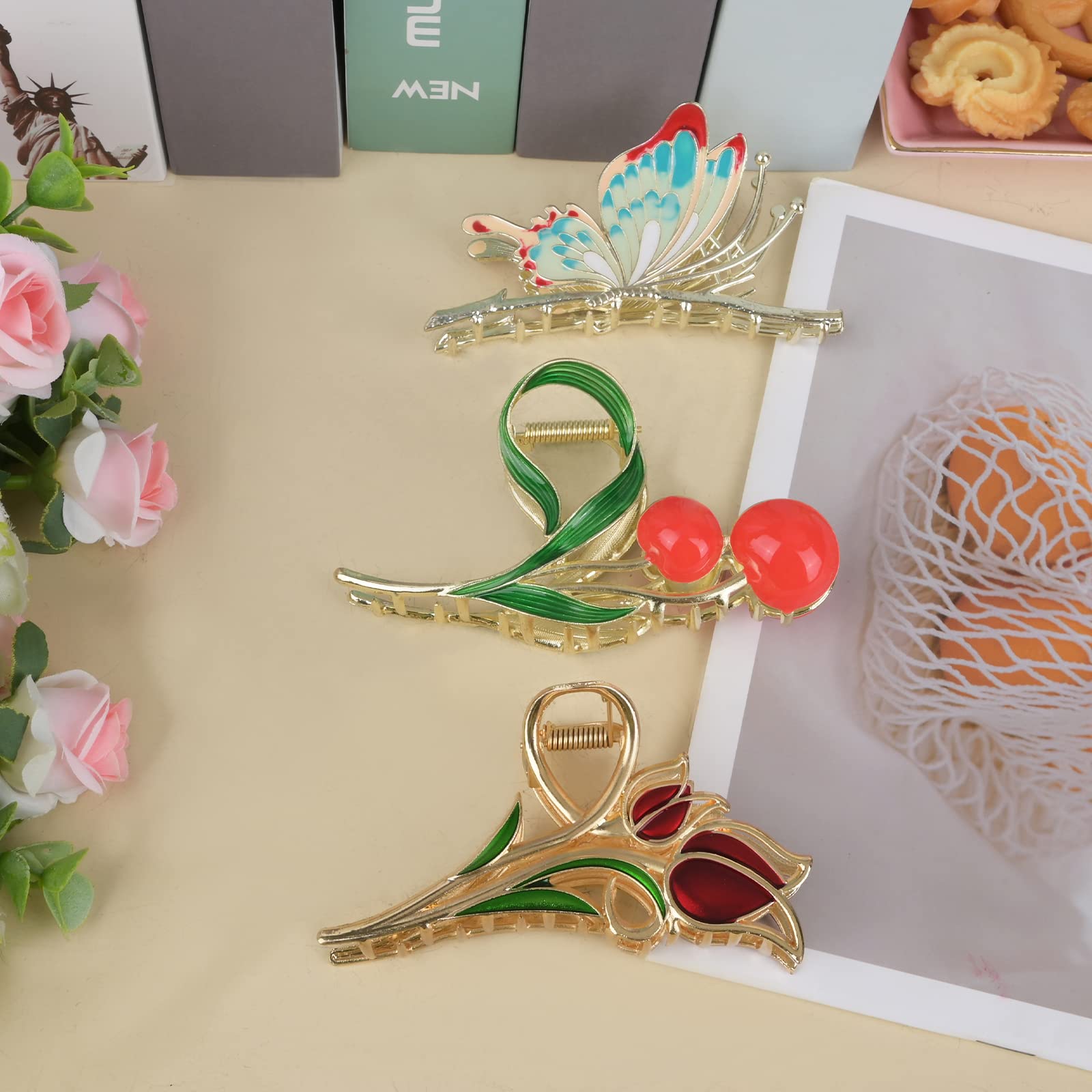 Amazon.com : Yonchic 3-Piece Flower Metal Hair Clips, Tulip  display picture 3