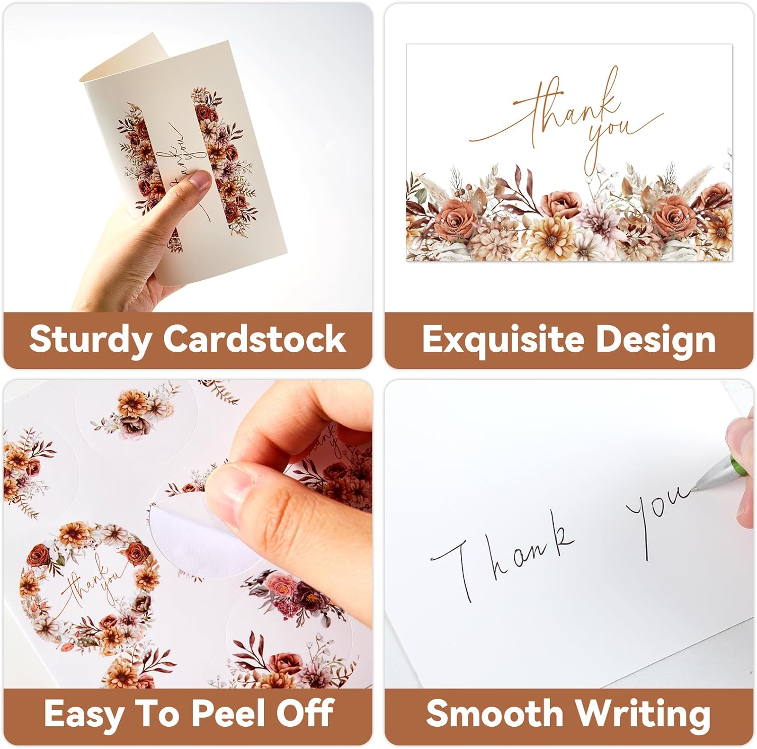 52 Pack Fall Thank You Cards with Envelopes Stickers Autumn Floral Greeting Gift Fall Wildflower Blank Note Card Thanksgiving Theme Party Favor for Wedding Bridal Baby Shower Birthday Supplies 4x6inch