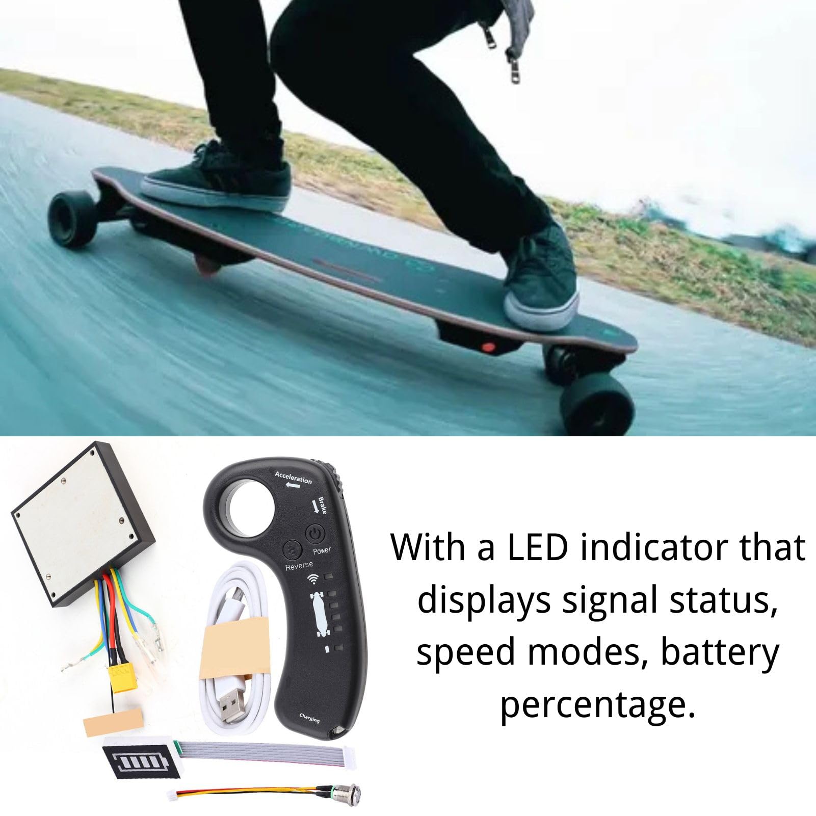 Kit de ESC Contrôleur de Skateboard Électrique Télécommande, 36V 12A 430W Ensemble de ESC Carte Mère de Moteur à Moyeu sans Balais à Double Entraînement Longboard Électrique Télécommande
